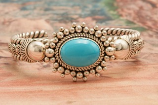 Artie Yellowhorse Genuine Sleeping Beauty Turquoise Sterling Silver Bracelet